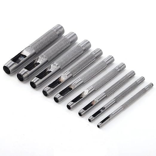Leathe Punch Set Heavy Duty Round Hole Punch Set Leather Hole Tool,for Leather, Canvas (Silver, 9-pcs)