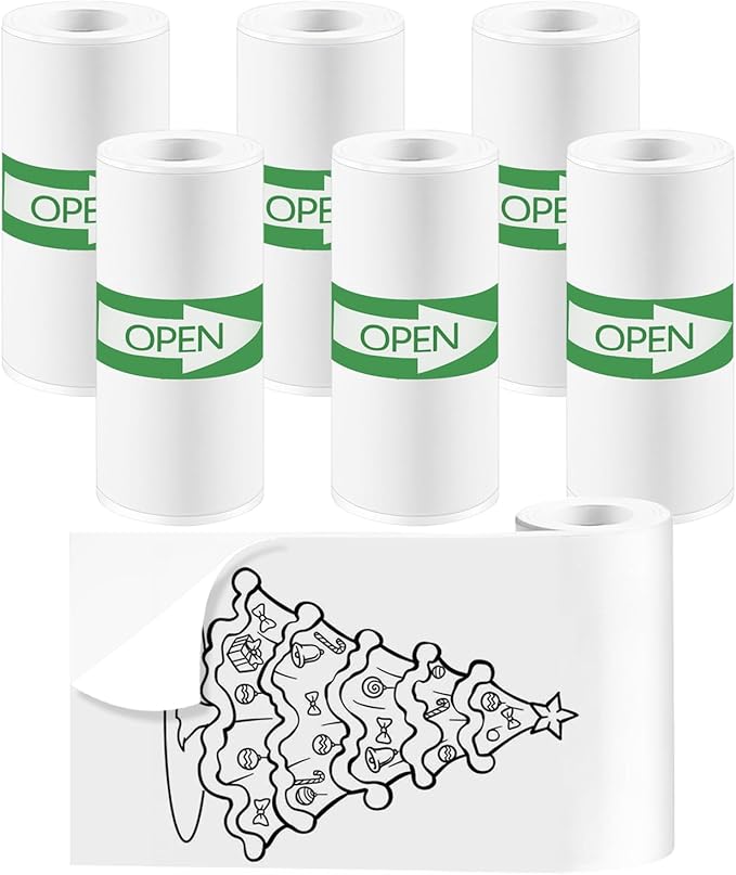 6 Rolls Mini Thermal Printer Sticker Paper, 57x25mm, High-Contrast Sticker Paper for Mini Pocket Printer, BPA-Free