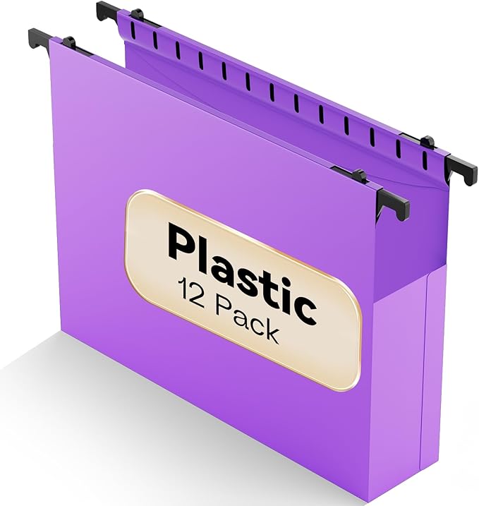 Plastic Extra Capacity Hanging File Folder Letter Size,12 Pack Reinforced Purple Hanging Folders Expandable,Heavy Duty Folders 2 Inch Expansion,Hanging File Organizer Designed for Bulky Files