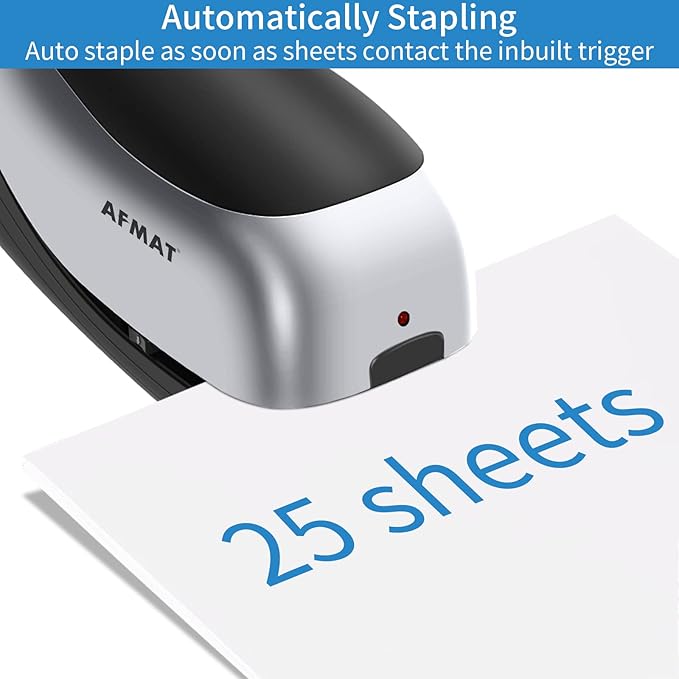 Electric Stapler for Desk, Automatic Stapler Desktop, Office Staplers Electric, AC or Battery Powered Staplers Heavy Duty Office Use, with Reload Reminder & Release Button, 25 Sheets Capacity, Silver