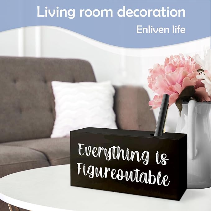 SNNDER Everything is Figureoutable Single Pen holder for Desk, Inspirationsl Desk Decor, Positive Gifts for Women Men, Motivational Fountain Pen Holder for Home Office Desk Accessories