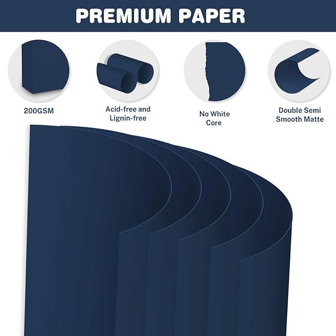 Cardstock 8.5 X 11, 40 Sheets Dark Blue Card Stock, 75lb/ 200gsm Copy Paper, Cardstock Printer Paper For Art, Drawing, Invitations, DIY Cards, Watercolor, Craft, Construction, School & Office Supplies