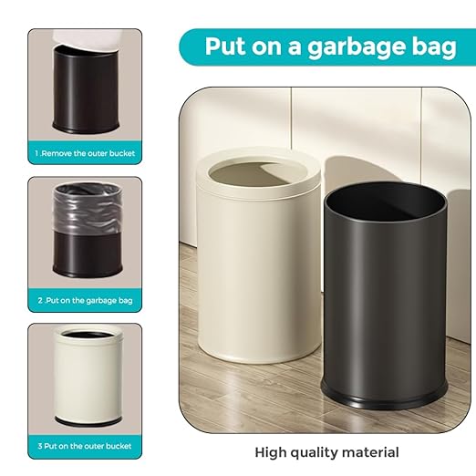 2.6 Gallon/10L White Trash Can,Open Top Metal Waste Basket, Modern,Elegant Garbage Can,Under The Table Trash Bin,for Bathroom,Bedroom,Living Room,Kitchen,Office,Bank,Cafe(White 10L)