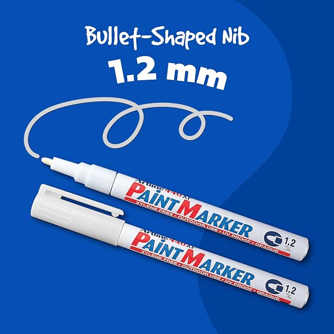 Artline 440XF Paint Markers for Wood, Plastic, and Canvas, Waterproof Marker for Indoor/Outdoor Applications, Opaque Coloring Markers with 1.2mm Bullet Tip - White, 12 Pack