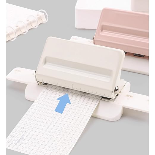 Pssopp Mushroom 4 Holes Puncher, Handheld DIY Punch Paper Cutter with Ruler 3 Sheets Punch Capacity for Discbound Notebooks Planners (White)