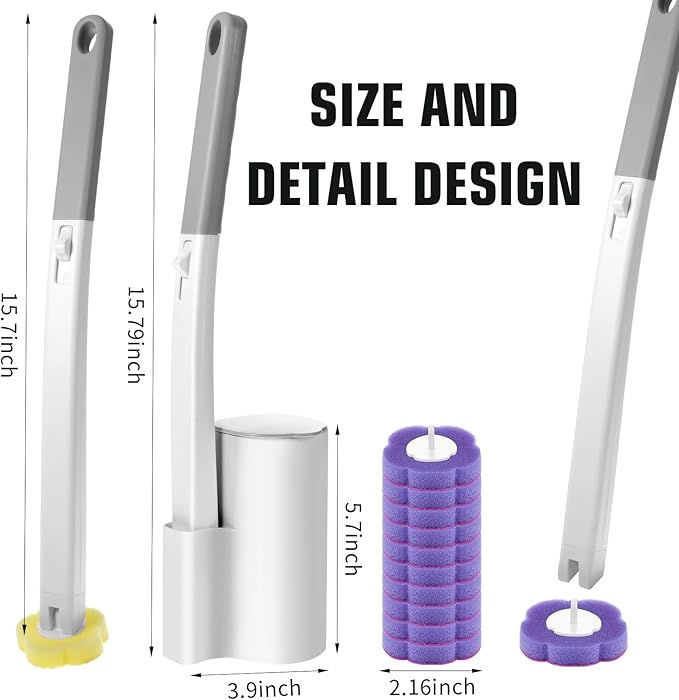 Disposable Toilet Brush Cleaning System with 60pcs Refills Pads Replacement Heads, Toilet Cleaning Stick, Wall Mounted Toliet Wand Kit Bathroom Maintenance, Toilet Bowl Cleaner Wands Holder and Set