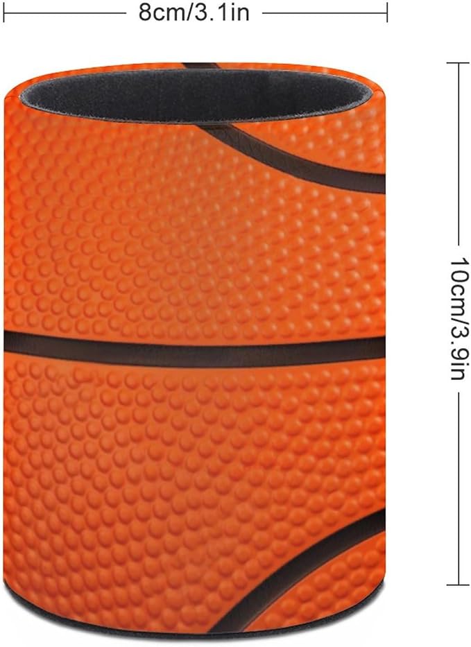 Basketball Print Texture Pen Holder Pencil Organizer Cute Pencil Cup Desk Decor Makeup Brush Holder PU Multifunctional Office Suppliesfor Home Classroom School