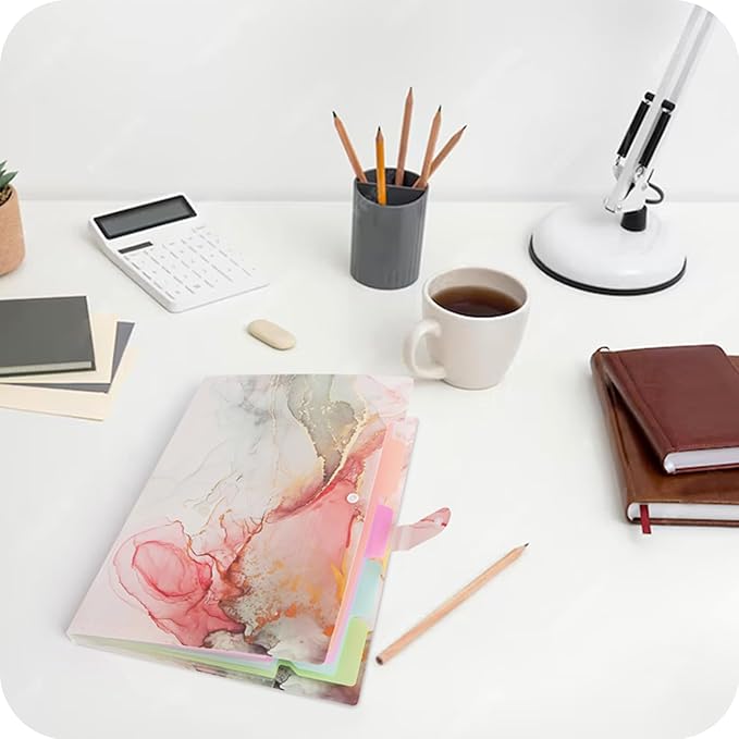 Expanding File Folder,Folders for Important Documents Organizer,Accordion File Organizer,Aesthetic Folders for School Students,5 Pockets File Folder for Home Bills,Pack of 2(Pink+White)