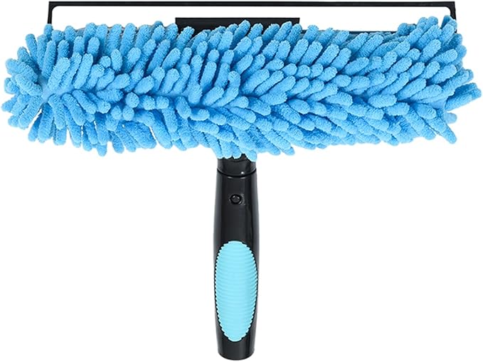 SHINMING 2-in-1 Window Squeegee and Microfiber Scrubber, Multi-Angle Window Cleaning Tool, Solar Panel Cleaning Brush Threaded Window Cleaner Brush for RV Windshields