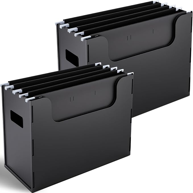 Portable Desktop File, Side Handles, Filing Organizer, Hanging File Folders, Letter Size for Schools Office Home(Black,2 Pcs)