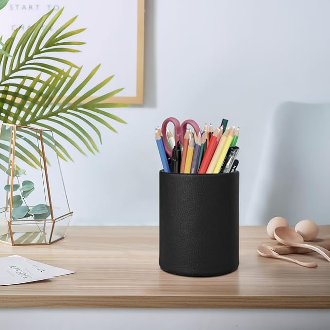 Pen Holder for Desk Pencil Organizer Cute Cup Holders Aesthetic (Black, 3.94" x3.15" x3.15")
