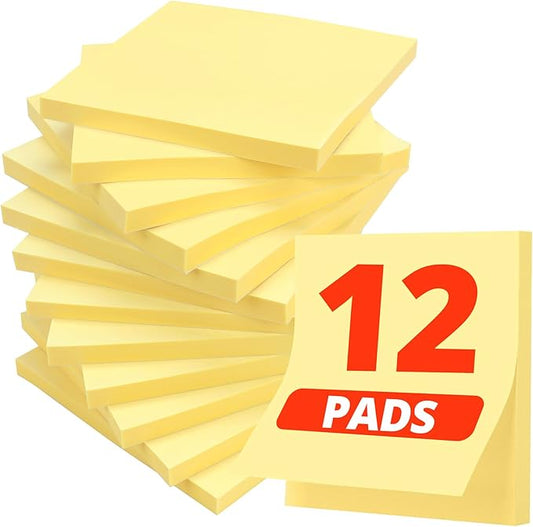 Sticky Notes, 12 Pads, 3x3 inches, Yellow Self-Stick Note Pads, Perfect for Office, Study, and Daily Life Organization - Yellow