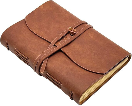 Dark Brown Notebook Journal - Leather Journaling for write A5 Size Diary 6.2x8.5 Inch,Notepad For Women,Man,Vintage,Gifts,Work,Traveler,Personal