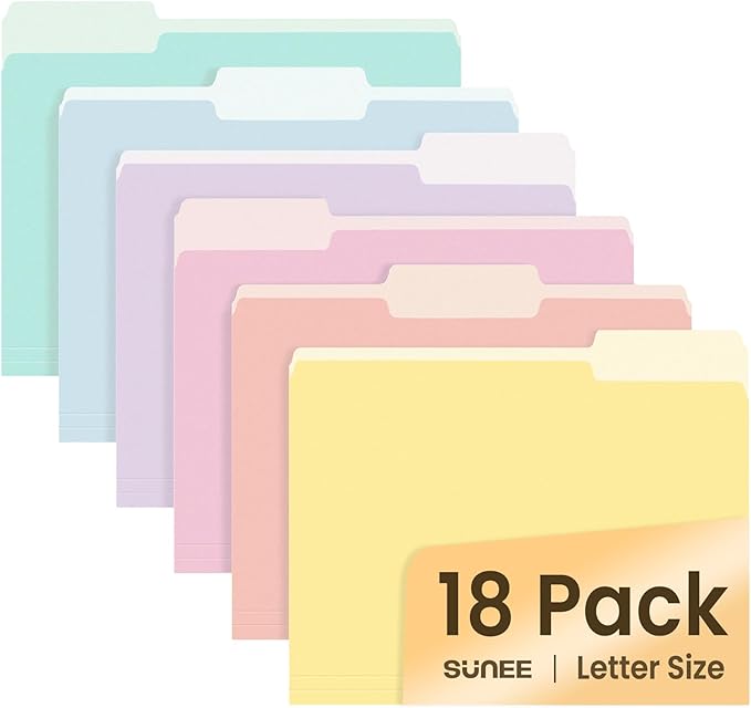 SUNEE File Folders, 18 Pack Manilla Folders 8.5 x 11, Colored File Folders Home Office School Supplies for Documents Files Paper, 6 Soft Colors
