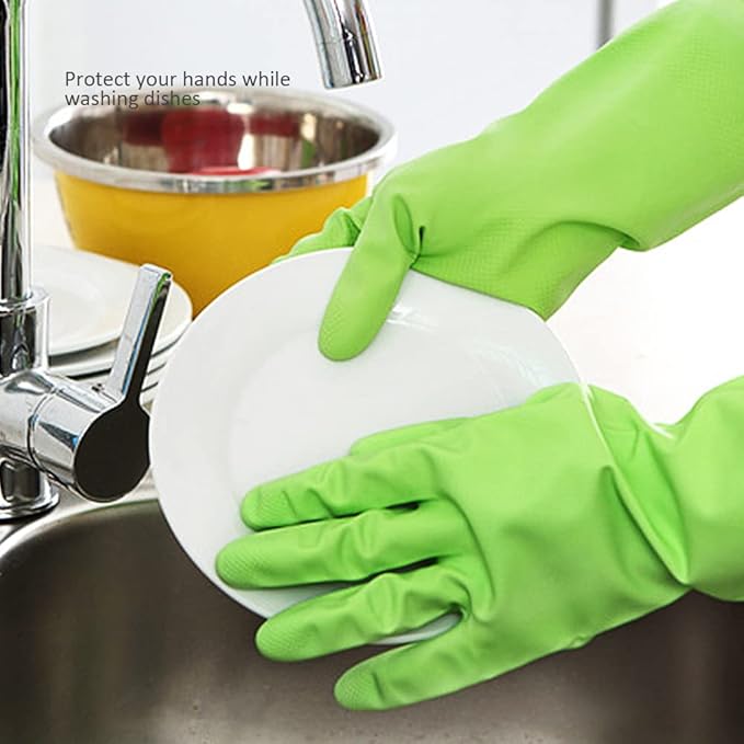 Alimat PluS 3 Pack Reusable Cleaning Gloves Latex Free, Dishwashing Rubber Gloves for Cleaning, Waterproof Household Gloves for Laundry, Gardening (Large, Without Liner)