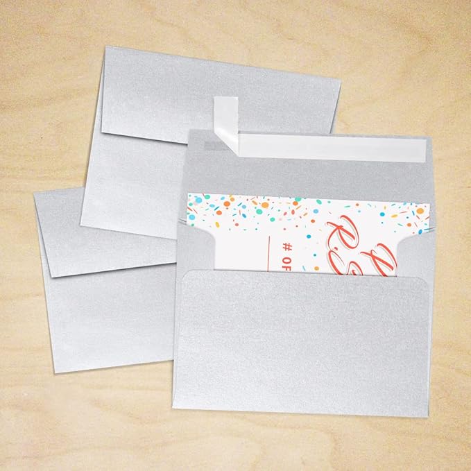 LUXPaper A2 Invitation Envelopes | Peel & Press | 4 3/8" x 5 3/4" | Silver Metallic | 80lb. Text | 50 Qty