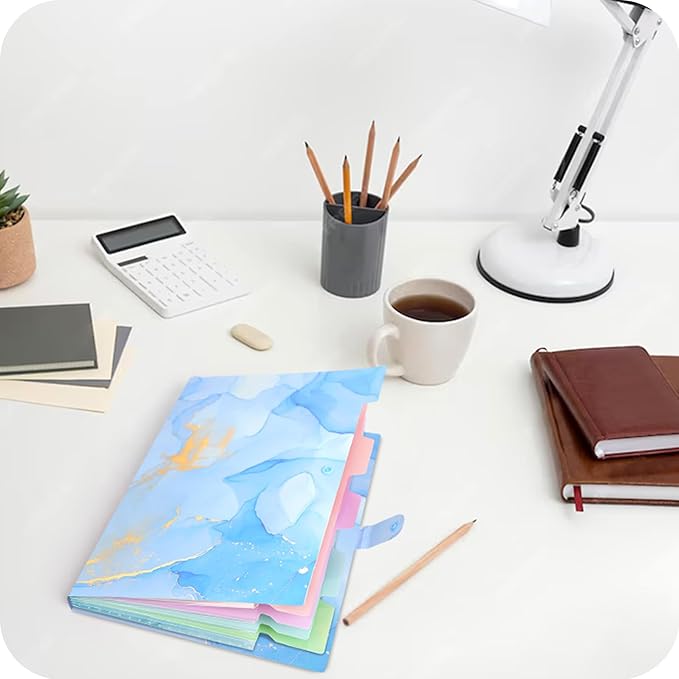 Expanding File Folder,Folders for Important Documents Organizer,Accordion File Organizer,Aesthetic Folders for School Students,5 Pockets File Folder for Home Bills,Pack of 2(Pink+Blue)