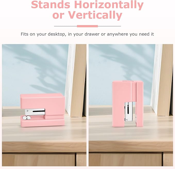 Mini Stapler - Small Cute Desk Staplers - 25 Sheet Capacity with 830 Staples and Staple Remover, Desktop Stapler for Office, School, Home, Pink