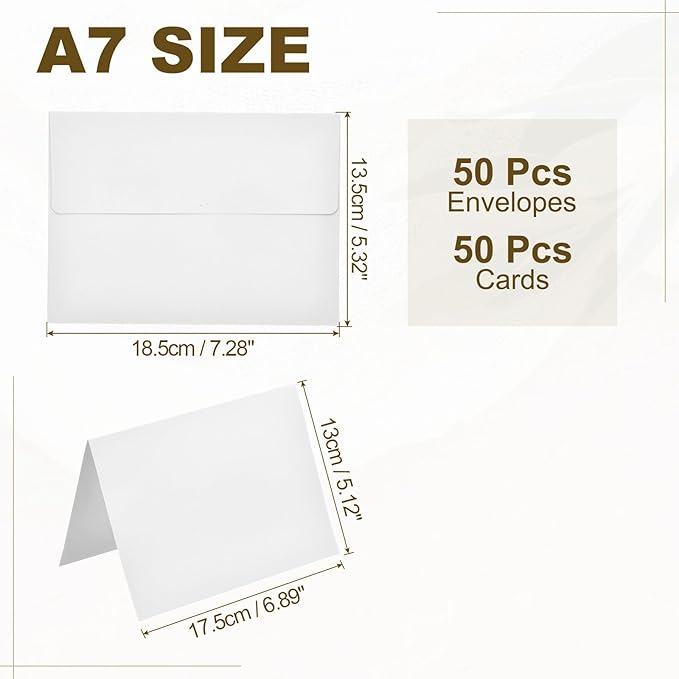 PATIKIL 50Pack White 5x7 Blank Cards and Envelopes, Self Seal A7 Envelopes with Folded Cardstock Small for Greeting Cards Wedding Greeting Birthday Invitations Letter Mailing