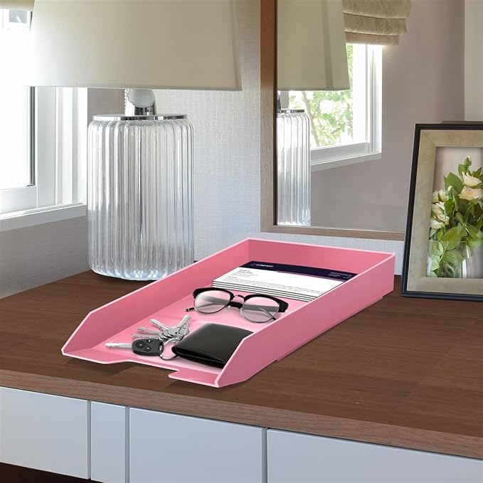 Acrimet Stackable Letter Tray Front Load, Letter Size, Plastic, Solid Pink Color, 1 Unit