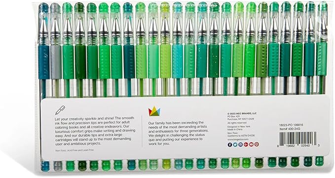 KINGART 400-24G Green Tones Rollerball Gel Pens, Set of 24 Colors, XL Ink Cartridge - More Ink, All Ages, Writing, Coloring, Doodling, Scrapbooking, Journaling & More