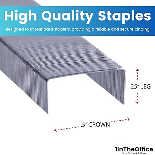 1InTheOffice Standard Staples, Staples for Stapler, Replacement Staples, 1/4" Leg Length, 5,000 Staples/Pack, 5 Pack
