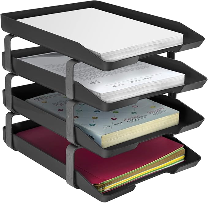 Acrimet Traditional 4 Tier Letter Tray, Front Load Design, A4 Letter Size, Desktop Organizer (Plastic) (Black Color)