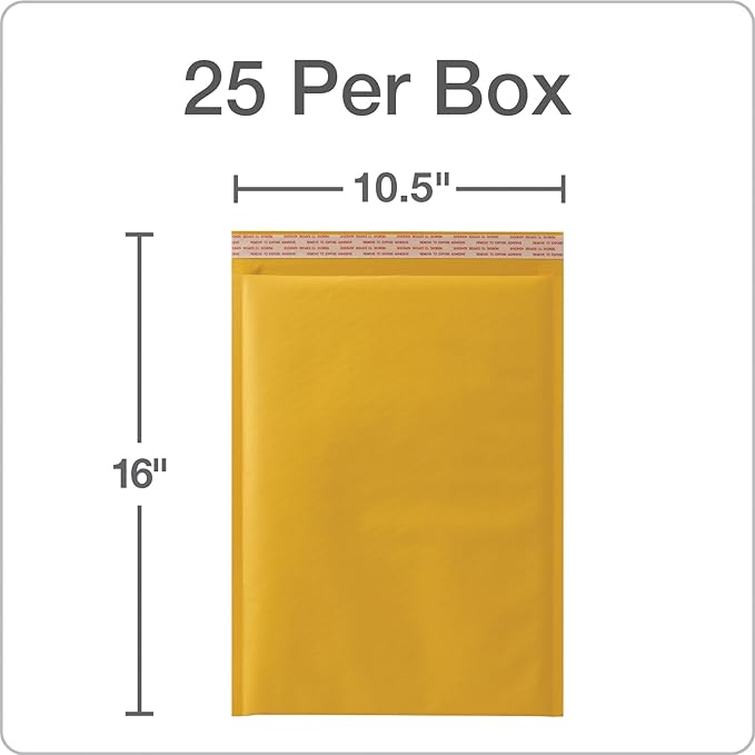 Quality Park Large Bubble Mailers, 10.5 x 15 Shipping Envelopes, Durable Brown Kraft Padded Envelopes, Redi-Strip Peel Off Closure, 25/Box (QUA85763)