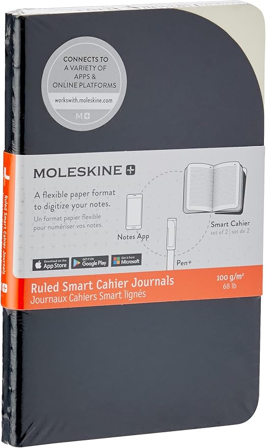 Moleskine Paper Tablet Hard Cover Smart Notebook, Ruled/Lined, Pocket (3.5" x 5.5") Black - Compatible w/ Moleskine Pen+ Ellipse (Sold Separately) & App, Digitize & Organize, Bullet Journal, 56 Pages