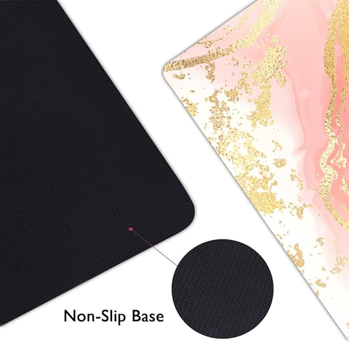 Extended Gaming Mouse Pad (31.5x11.8 in), Large Non-Slip Rubber Base Mousepad,Keyboard Mouse Mat Desk Pad for Work, Game, Office, Home -Rose Gold Watercolor Stripes Pink Marble（NO Glitter）