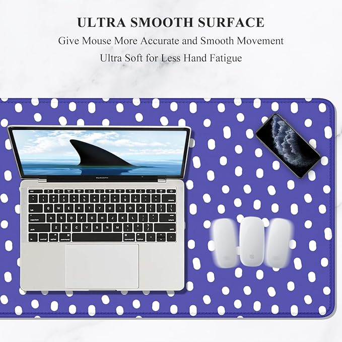 Auhoahsil Desk Mouse Pad, Large Gaming Mousepad, XXL Desk Pad, Extended Long Superior Micro-Weave Cloth Non-Slip Rubber Big Computer Mouse Mat for Gamer, Office & Home, 35" x 15", Purple Dots