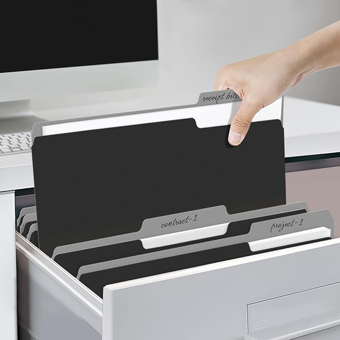 SUNEE File Folders, 100 Pack Manilla Folders 8.5 x 11, Colored Folder Office Organization Home School Folders for Documents Files Paper, Black