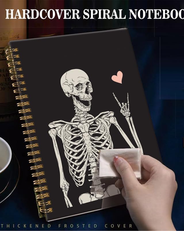 Spiral Journal Notebook,A5 Hardcover Lined Journals for Women Girl 6 x 8.3 in,120 Pages Thick Paper,Cute College Ruled Writing Notebook for Gifts Office Work School(Skull Heart)