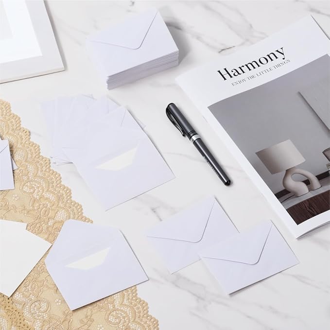 100 Pack 4 x 2.75" Mini Envelopes 120GSM Gift Card White Envelopes Bulk Small Paper Gift Card Sleeves Greeting Card Business Card Brown Tiny Envelope Pockets for Card & Invitation