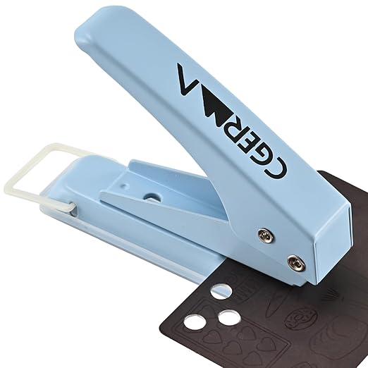 Single Hole Puncher, 1/4" Hole, 50% Labor Savings, Heavy Duty Metal Punch, 15 Sheet Capacity, for ID Cards, Chipboard, Art Project, Crafts Easy Punching, Blue