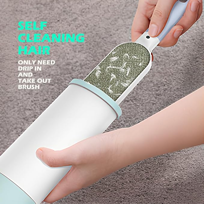 Double Sided Self-Cleaning Pet Hair Remover Brush - Reusable Lint Brush for Laundry & Clothes, Dog Cat Fur Tool (Blue)