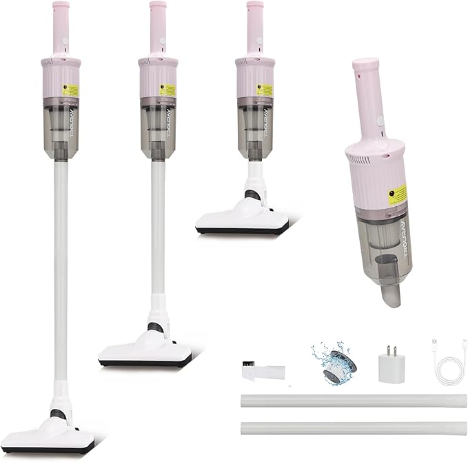 TROURAY 6-in-1 Rechargeable Household Stick Vacuum Cleaner, Convertible to Handheld, for All Kinds of Cleaning in Your Home on Hard Floors, Upholstery, Sofas, Cars (Pink)