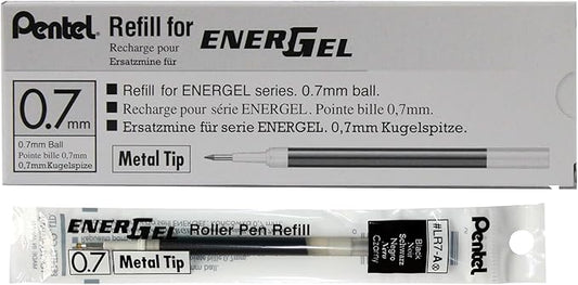 Pentel LR7ABX Gel Pen Refills, f/EnerGel, 0.7mm, Fine, 12/BX, Black Ink