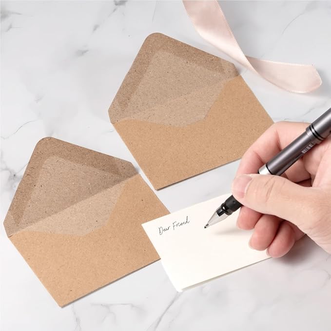 50 Sets Kraft Mini Envelopes with Blank Gift Cards, Business & Note Cards - Wedding Invitation, Graduation, Holiday Pocket Envelopes 4x2.75" Bulk for Party Favors & Scrapbooking