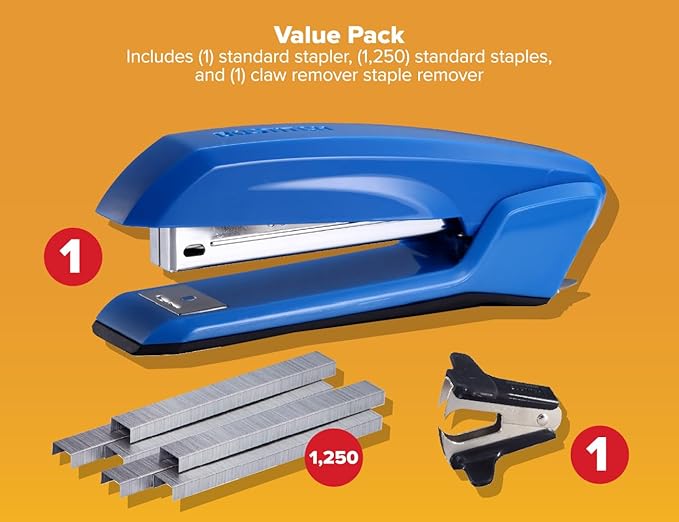 Bostitch Office Ascend 3 in 1 Stapler Value Pack, 20 Sheet Capacity, Includes 5000 Staples, Integrated Remover & and Extra Staple Remover, Staple Storage Compartment, Assorted Colors (Colors May Vary)