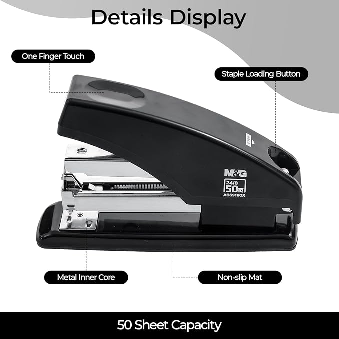 M&G Effortless Stapler for Desk, 50 Sheet Capacity, Heavy Duty Desktop Stapler with 1000 Staples & Staple Remover, One Finger Touch, Good for Office Home School, Black