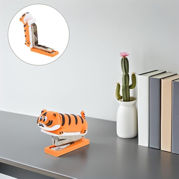 DOITOOL Small Stapler ： Portable Cute Cartoon Mini Tiger Stapler Adorable Handheld Book Stapling Tool for Students and Office Use Lightweight Creative Design for and Fun Desk Accessory