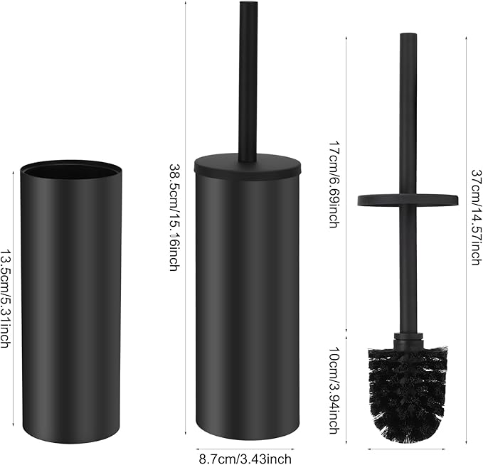 Toilet Brush and Holder Set - Stainless Steel Toilet Bowl Brush and Holder, Toilet Bowl Cleaner Brush for Bathroom (Black)