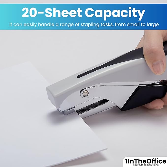 1InTheOffice Plier Stapler, Hand Held Stapler, 20 Sheet Capacity, Black/Gray, 1 Pack