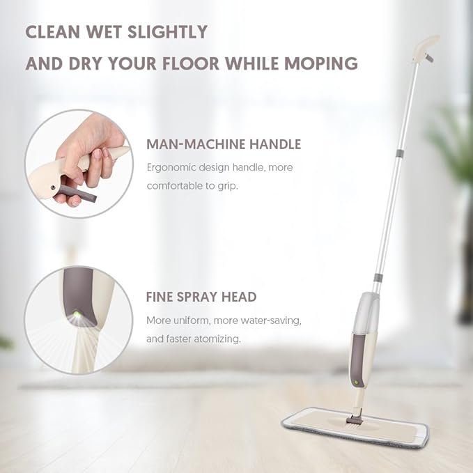 Spray Wet Mops for Hardwood Floor Cleaning - MEXERRIS Dust Dry Mops with 3 Reusable Washable Pads Wood Floor Mop with Spray Home Commercial Use Hardwood Laminate Wood Ceramic Tiles