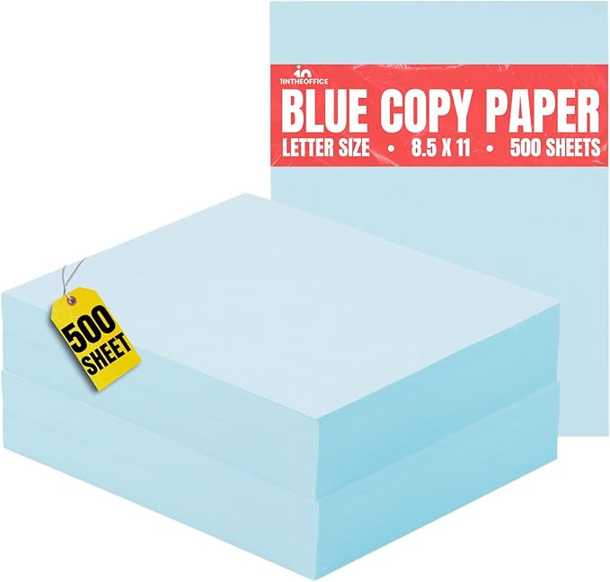 1InTheOffice Blue Copy Paper 8.5 x 11, Colored Copy Paper, Letter Size, 20lb Density, (500 Sheets)