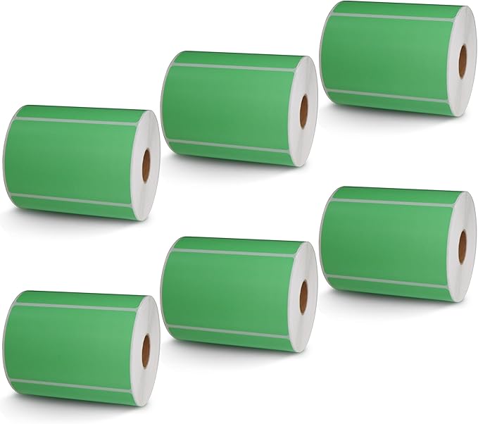 BETCKEY - 4" x 2.5" Shipping & Multipurpose Labels Compatible with Zebra & Rollo Label Printer,Premium Adhesive & Perforated[Green, 6 Rolls, 3720 Labels]