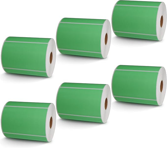 BETCKEY - 4" x 2.5" Shipping & Multipurpose Labels Compatible with Zebra & Rollo Label Printer,Premium Adhesive & Perforated[Green, 6 Rolls, 3720 Labels]