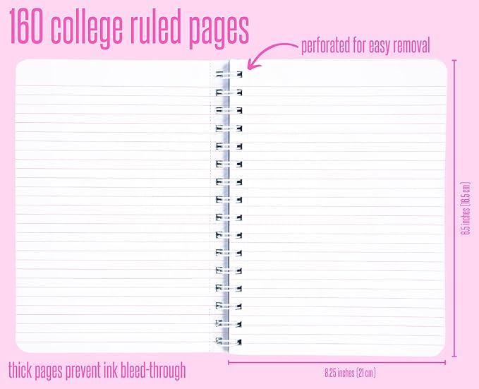 Lilly Pulitzer Blue/Gold Hardcover Mini Spiral Notebook, 8.25" x 6.5" Small Journal with 160 College Ruled Pages, Aqua La Vista