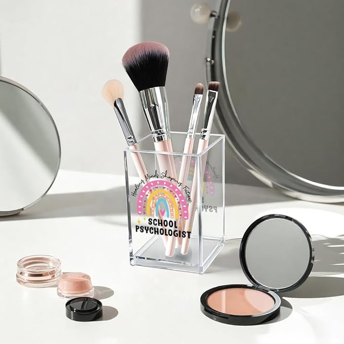 Healing Minds Shaping Future School Psychologist Acrylic Cosmetic Pencil Pen Holder Cup, Back to School Gifts for Teacher Psychologist, Appreciation Thank You Gifts for Women Men Teacher